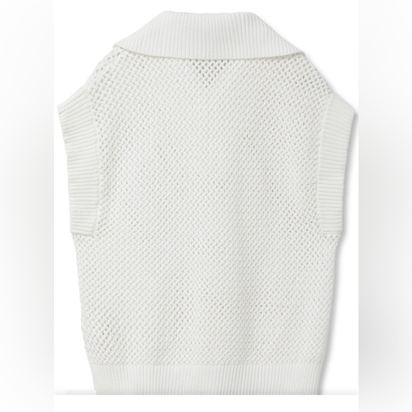 Scotch & Soda Women White Crochet Knit 1/4 Zip Cap Sleeve Sweater Sugar Sizzle L - Picture 9 of 16